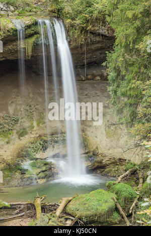 Blick auf der unteren Stufe des scheidegger Wasserfall im Wald in der Nähe von scheidegg Stockfoto