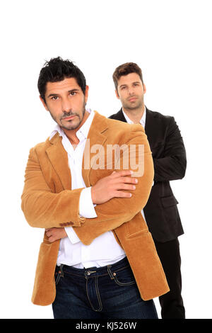Porträt von zwei Geschäftsleute auf weißem Hintergrund Stockfoto