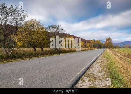 Leere Straße in der Wildnis von carpathia Berge, Polen. Stockfoto