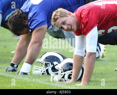 NFL Los Angeles Rams Press Conference und Training im Pennyhill Park, Bagshot, vor ihrem Spiel der NFL UK International Series gegen Arizona Cardinals im Twickenham Stadium mit: Jared Goff Where: London, United Kingdom Wann: 20 Oct 2017 Credit: WENN.com Stockfoto