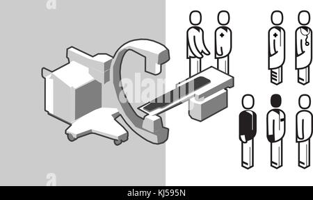 X-ray in oder medizinische Ausrüstung und klinische Personal Symbole. 3d-isometrischen Perspektive abstract Abbildung. Stock Vektor