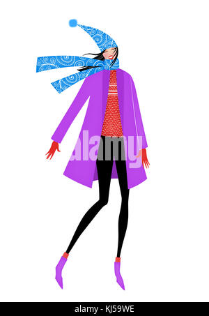 Fashion Illustration eines stilvollen Mädchen in süßen Winter Kleidung Stockfoto