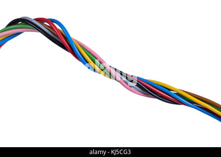 Multicolor Kabel auf weißem Hintergrund Stockfoto