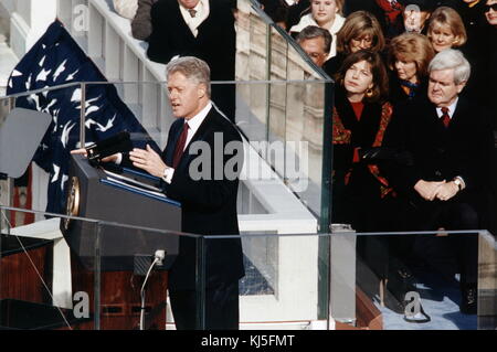 Foto während der Eröffnungsrede von Präsident Bill Clinton (1946 -) ein US-amerikanischer Politiker und ehemaliger Präsident der Vereinigten Staaten. Vom 20. Jahrhundert Stockfoto