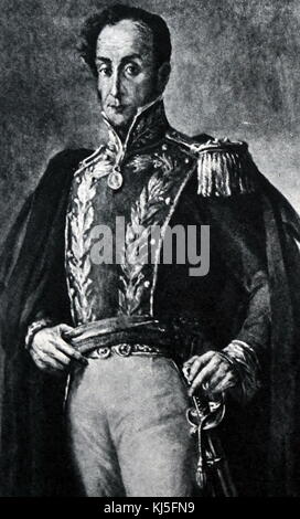 Portrait von Simón Bolívar (1783-1830) eine Venezolanische militärischen und politischen Führer. Vom 19. Jahrhundert Stockfoto