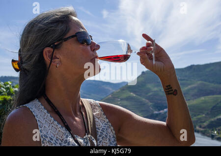 Verkostung Tawny Port, Sandeman, Quinta do Seixo Winery, Rio Douro, Portugal Stockfoto