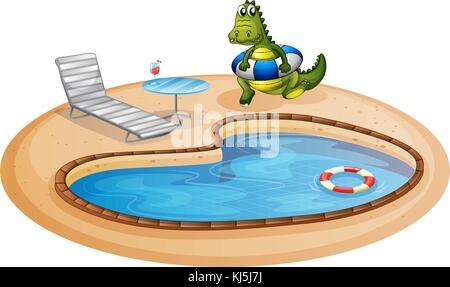 Abbildung: einen Swimmingpool mit einem Krokodil im Inneren eine Boje auf weißem Hintergrund Stock Vektor