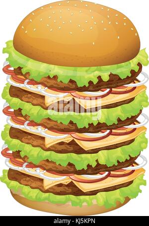 Illustratoin der einen Haufen Hamburger auf weißem Hintergrund Stock Vektor