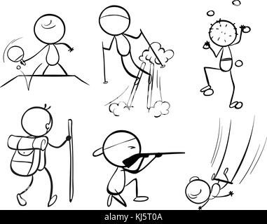 Abbildung: Die doodle-Designs für sportliche Leute auf weißem Hintergrund Stock Vektor