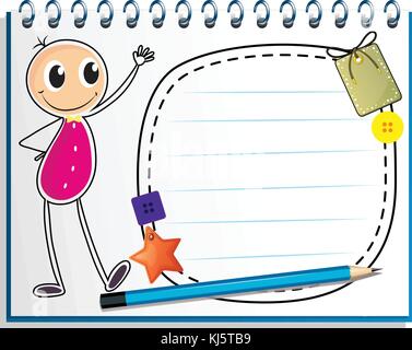 Abbildung: ein Notebook mit einer Zeichnung von einem Mädchen neben einem leeren Raum auf einem weißen Hintergrund Stock Vektor