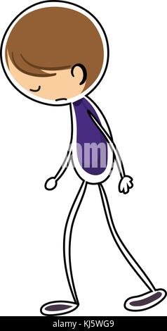 Abbildung: eine Skizze von einem einsamen Jungen gehen auf weißem Hintergrund Stock Vektor