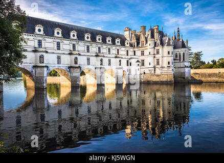 Chateau de Chenonceau auf dem Fluss Cher, Loire Tal, Frankreich Stockfoto