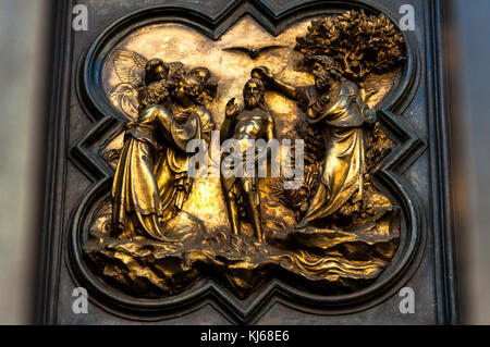 Taufe Christi-Detail der Nordtüren Panels des Baptisteriums in Florenz, Italien - Künstler: Lorenzo Ghiberti Stockfoto