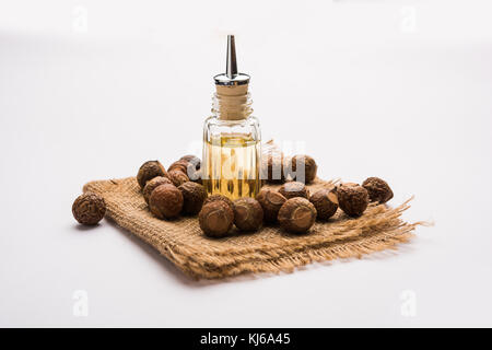 Aritha oder Reetha und Öl. Seife-Nüsse wird als Hauptbestandteil in Seifen und Shampoos auch als Sapindus emarginatus bekannt verwendet Stockfoto