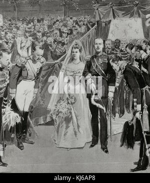 Wilhelmina (1880-1962), Königin der Niederlande von 1890 bis zu ihrer Abdankung im Jahr 1948. Der wilhelmina Hochzeit mit dem Herzog von Mecklenburg- Schwerin (1876-1934) im Jahre 1901. Gravur. Stockfoto