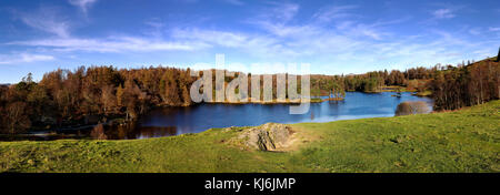 Panoramablick auf Tarn Hows im Lake District, Cumbria, England, Großbritannien Stockfoto