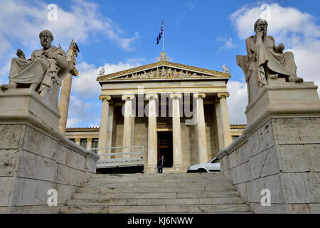 Die Akademie von Athen neoklassischen Gebäude, nationale Institution für Wissenschaften, Geisteswissenschaften & Bildende Kunst, Griechenland Stockfoto