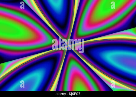 Blau, Gelb und Grün Symmetrie Muster mit Strahlen von der Mitte zu den Rändern der Star Stockfoto