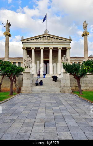 Die Akademie von Athen neoklassischen Gebäude, nationale Institution für Wissenschaften, Geisteswissenschaften & Bildende Kunst, Griechenland Stockfoto