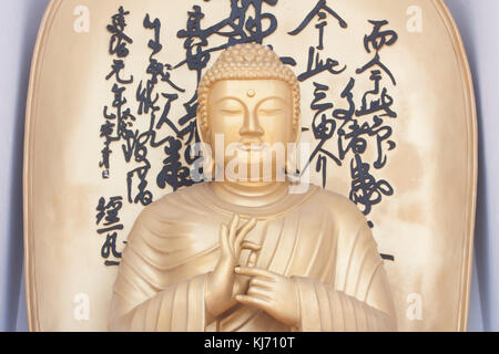 Buddha Statue in Shanti Stupa, die Frieden Pagode von Pokhara, Nepal. Stockfoto
