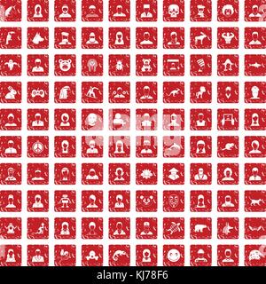 100 avatar Icons Set grunge Rot Stock Vektor