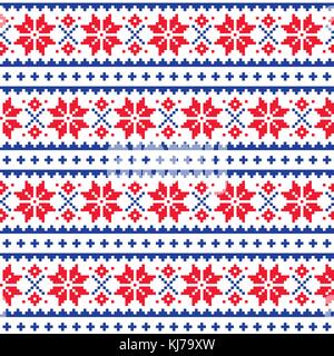 Weihnachten, Winter nahtlose Vektor Muster, scandianvian Lappland Volkskunst Design, kreuzstich Hintergrund Stock Vektor