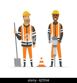 Straßenbau Arbeitnehmer - cartoon Menschen Zeichen Abbildung Stock Vektor