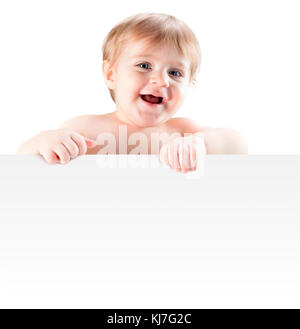 Baby Zeigt leeres Namensschild Stockfoto