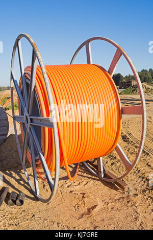 Baustelle mit einer LWL-Kabel für Digital Broadband Internet Kommunikation. Stockfoto