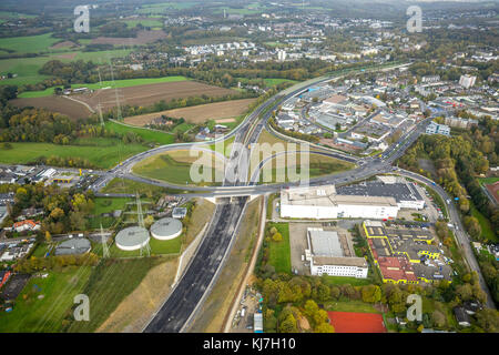 Autobahn A44 Baustelle zwischen Heiligenhaus und Velbert, Anschlussstelle B227 bei Furniture Rehmann, Velbert, Ruhrgebiet, Nordrhein-Westfalen, Deutsch Stockfoto