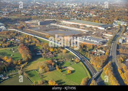 A448 Autobahnausbau südlich der Einöde OPEL 1, MARK 51, Bochum, Ruhrgebiet, Nordrhein-Westfalen, Deutschland, Europa, Luftaufnahme, Luftaufnahme, AE Stockfoto