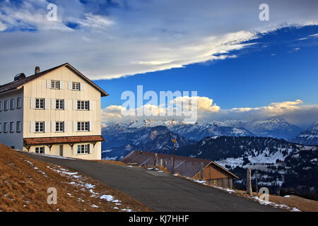 Blick auf die Schweizer Alpen von der Oberseite der Rigi Berg, Schweiz Stockfoto