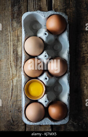 Frische Eier. Close Up. Ansicht von oben Stockfoto