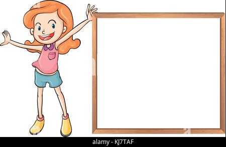 Abbildung: ein Mädchen, dass eine leere Holz- Blank Board auf weißem Hintergrund Stock Vektor