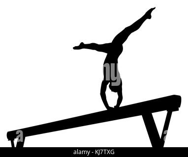 Schwebebalken Mädchen Turnerin in der künstlerischen Gymnastik schwarze Silhouette