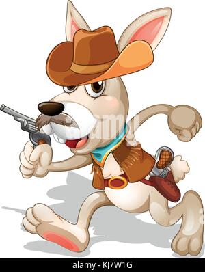Abbildung: ein Kaninchen mit einem Gewehr auf weißem Hintergrund Stock Vektor