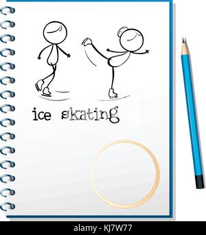 Abbildung: ein Notebook mit einem Bild von zwei Menschen Eislaufen auf einem weißen Hintergrund Stock Vektor