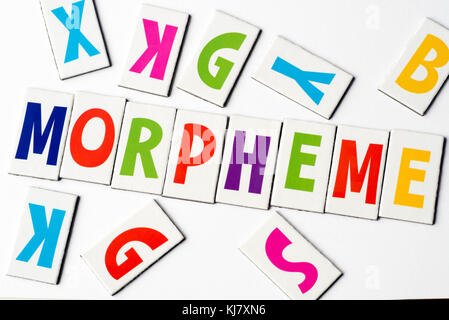 Wort Morphem aus bunte Buchstaben auf weißem Hintergrund Stockfoto
