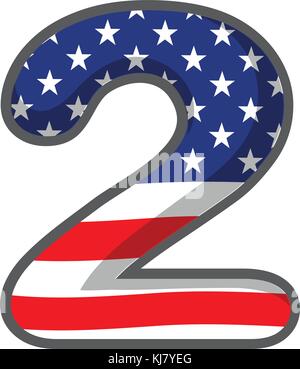 Abbildung: Nummer zwei Abbildung mit den usa Symbole auf weißem Hintergrund Stock Vektor