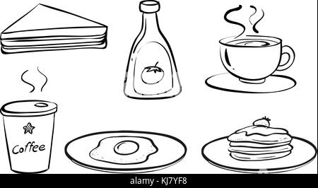 Abbildung: Lebensmittel und Getränke zum Frühstück auf weißem Hintergrund Stock Vektor
