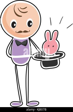 Abbildung: ein Magier mit einem Bunny auf weißem Hintergrund Stock Vektor