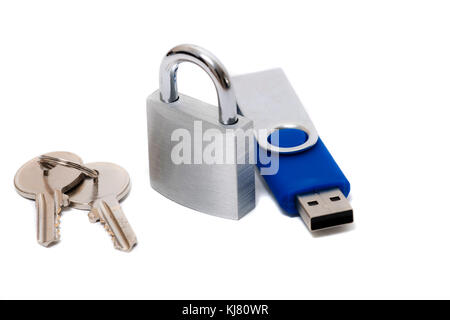 Usb-disk Security Konzept auf einem weißen Hintergrund. Stockfoto