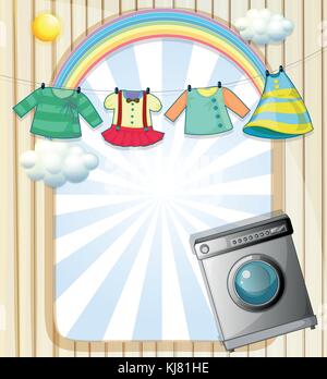 Abbildung: eine Waschmaschine mit hängenden Kleidung an der Oberseite Stock Vektor
