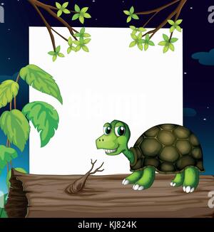 Abbildung: eine Schildkröte über dem Holz mit einem leeren Brett an der Rückseite Stock Vektor