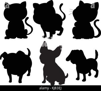 Abbildung: die Silhouetten von Katzen und Hunden auf weißem Hintergrund Stock Vektor