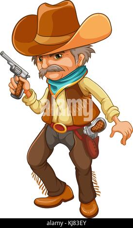 Abbildung: ein Cowboy mit einem Gewehr auf weißem Hintergrund Stock Vektor