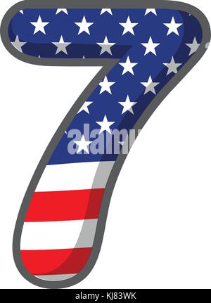 Darstellung der Zahl sieben mit den usa Symbole auf weißem Hintergrund Stock Vektor