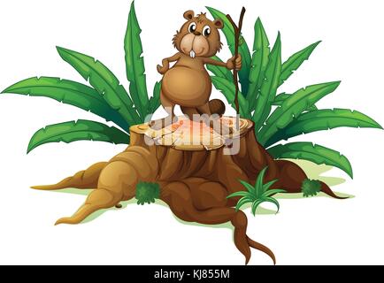 Abbildung: ein Eichhörnchen über eine Amtsleitung auf weißem Hintergrund Stock Vektor