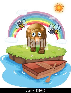 Abbildung: Braunbär und die hölzernen Boot auf weißem Hintergrund Stock Vektor