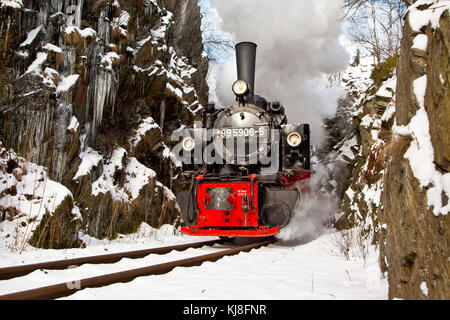 Harzer Schmalspurbahn Selketalbahn im Winter Stockfoto
